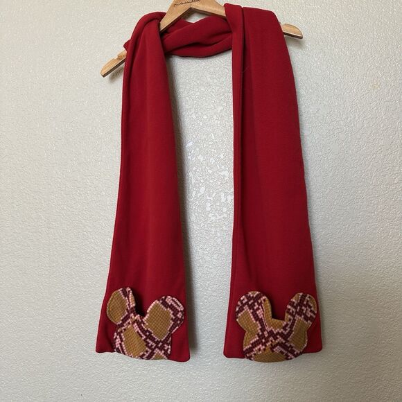 Vintage 90s Disney x Giordano Mickey Mouse Scarf Red Holiday Fleece - Picture 1 of 3